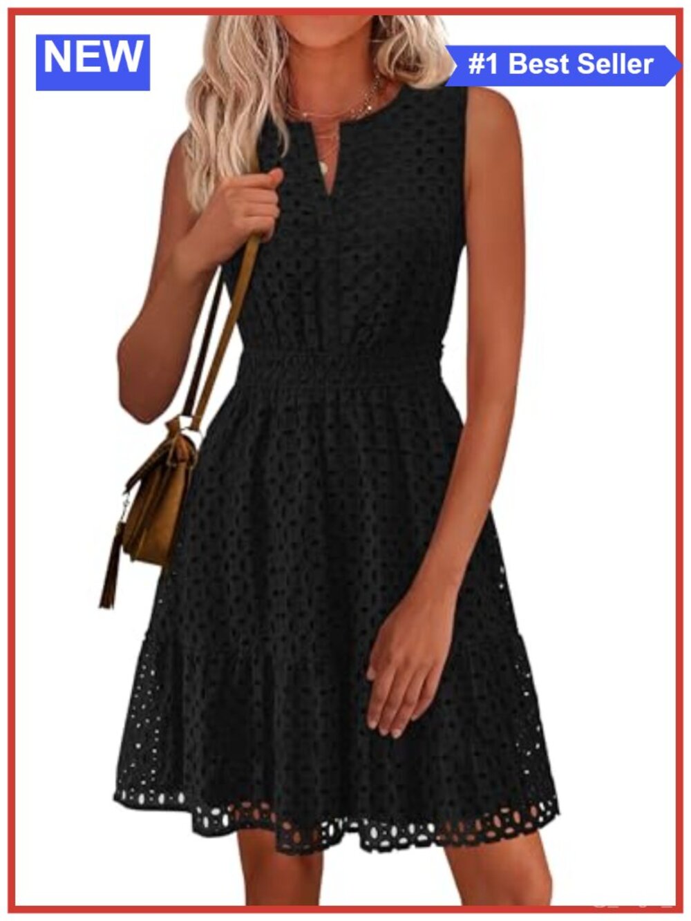 Women's Eyelet A-Line V-Neck Sleeveless Shift Dress